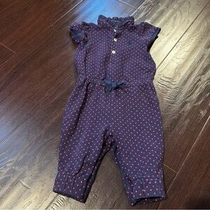 Ralph Lauren Navy and Pink Dotted Baby Romper